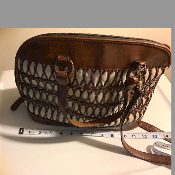 Talbots brown & cream leather and canvas bag - with detachable shoulder strap - Picture 3 of 15